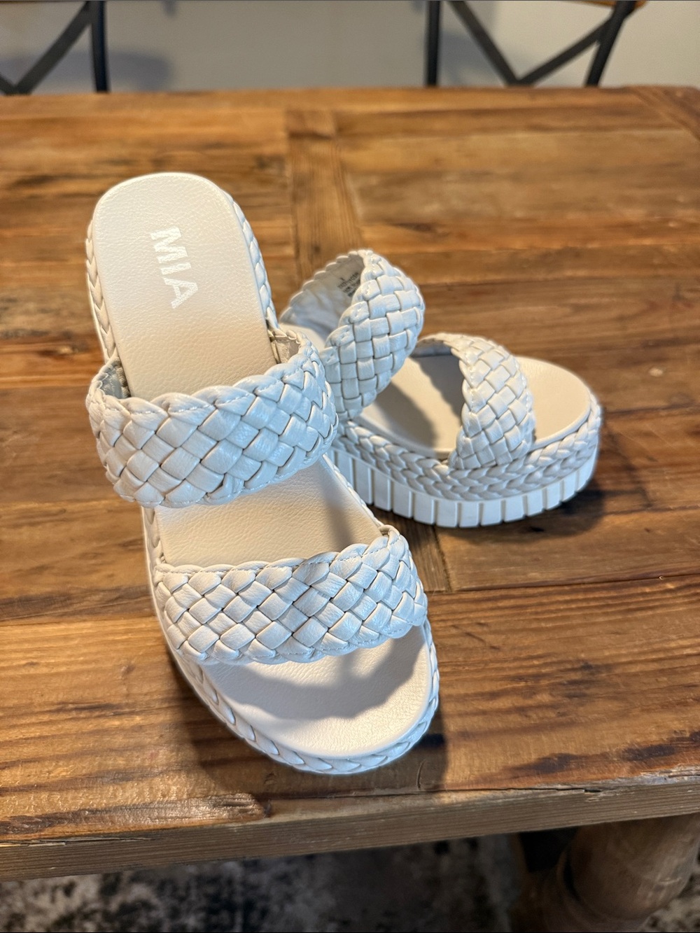 MIA Girls' Braided Double-Strap White Platform Slides